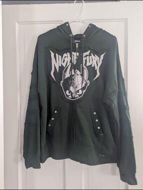 How To Train Your Dragon: Night Fury, Toothless Zip Up Hoodie - Forest Green